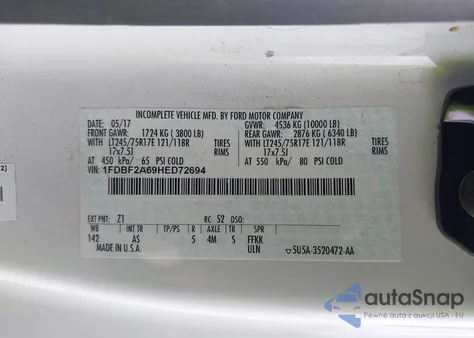 2017 Ford F-250 Xl из США, поврежденный, VIN 1FDBF2A69HED72694